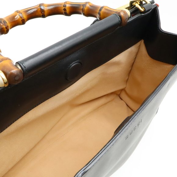 GUCCI Black Pearl Leather Bamboo Shoulder Bag - Picture 6 of 10